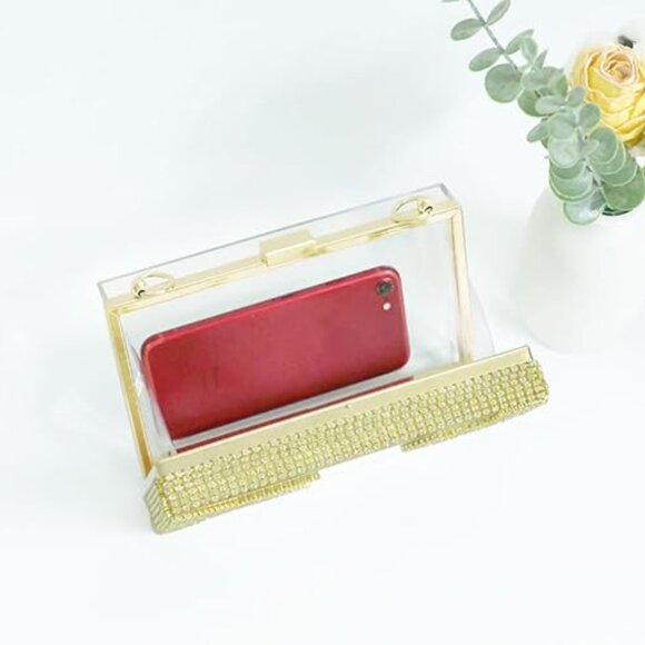 Neiman Marcus Gold Acrylic Moon and Star Rhinestone Chain Bag - Picture 5 of 5